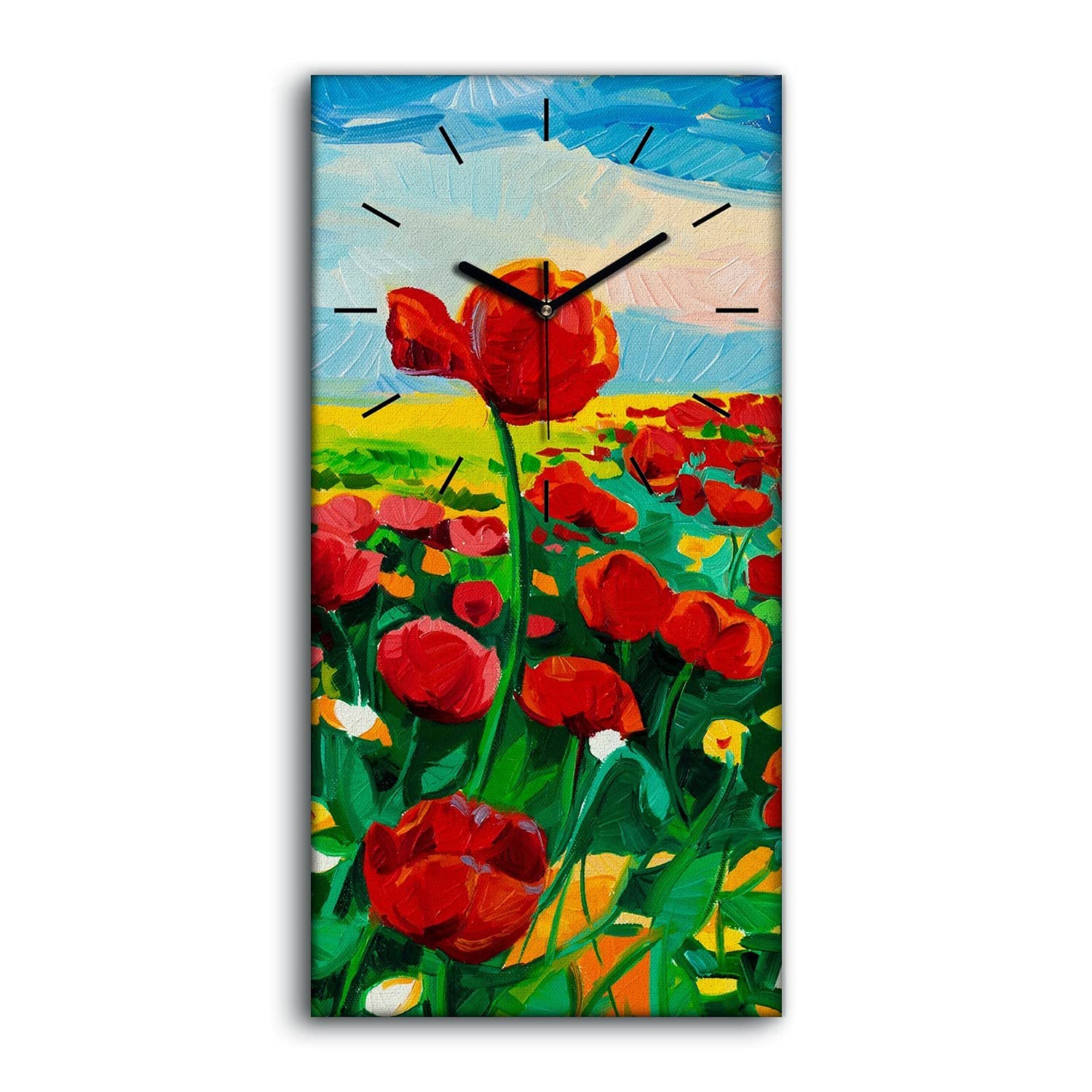 Horloge Toile Paysage Pavot sans Tic-Tac pour Chambre Apaisante
