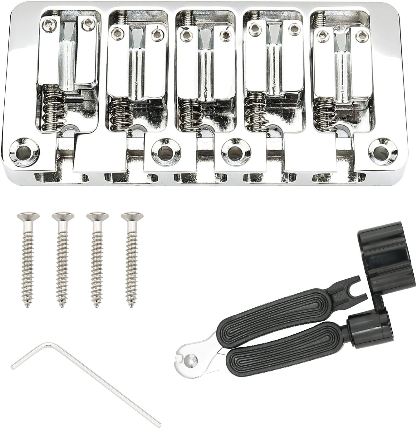 Amazon.com: Swhmc 5 String Bass Guitar Bridge, Chrome Zinc Alloy ...