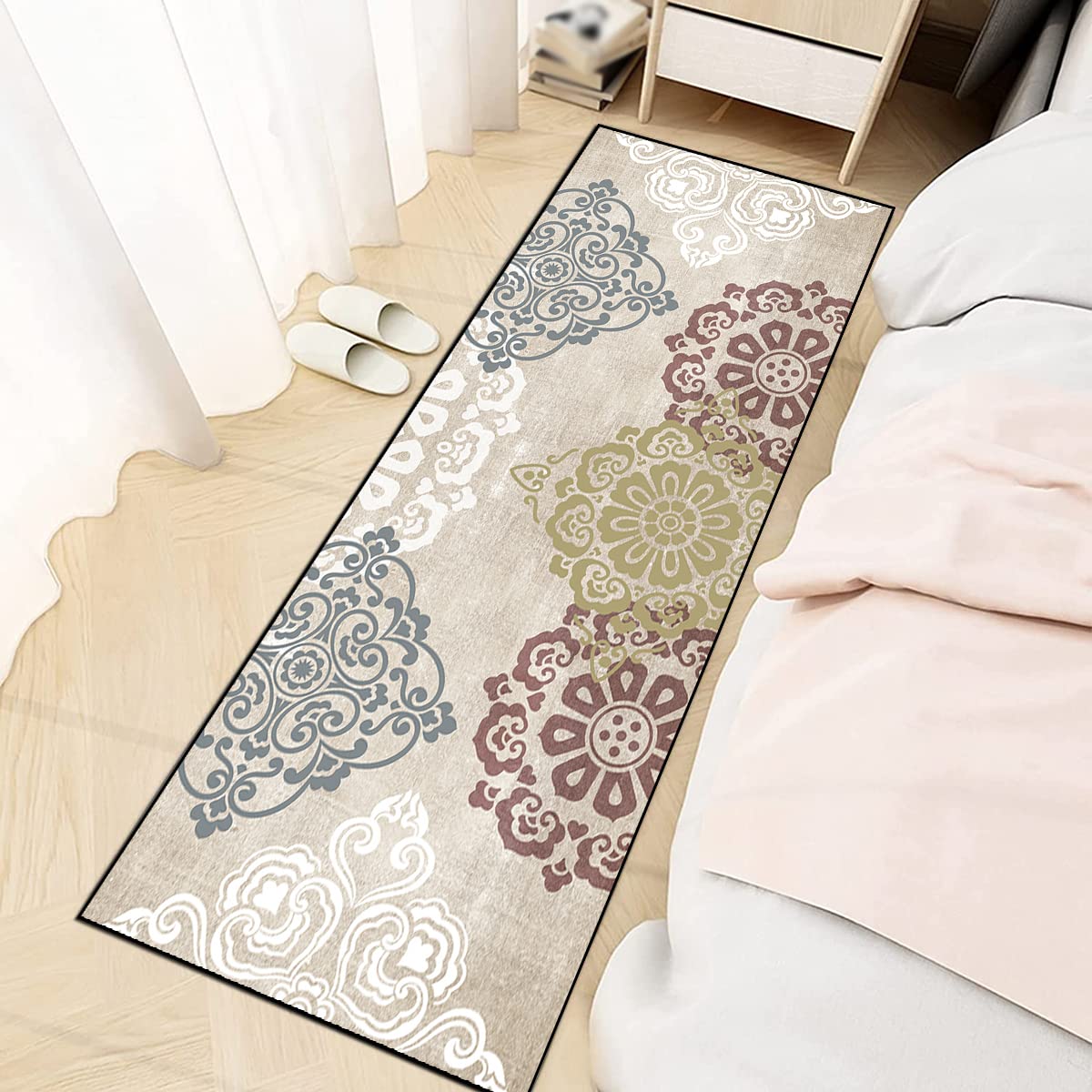 Teppich Läufer für Flur Küche rutschfest 110×450cm Modernes Vintage Nordisches Gemustertes Grau Teppichläufer Flurteppich Waschbar für Schlafzimmer Wohnzimmer, Breite 60cm/ 80cm/ 100cm/ 120cm