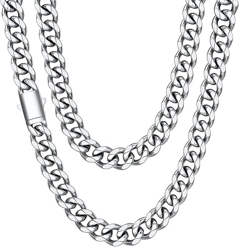 Stainless Steel Mens Cuban Link Chain for Men, Miami Cuban Chain Necklace, 12mm 