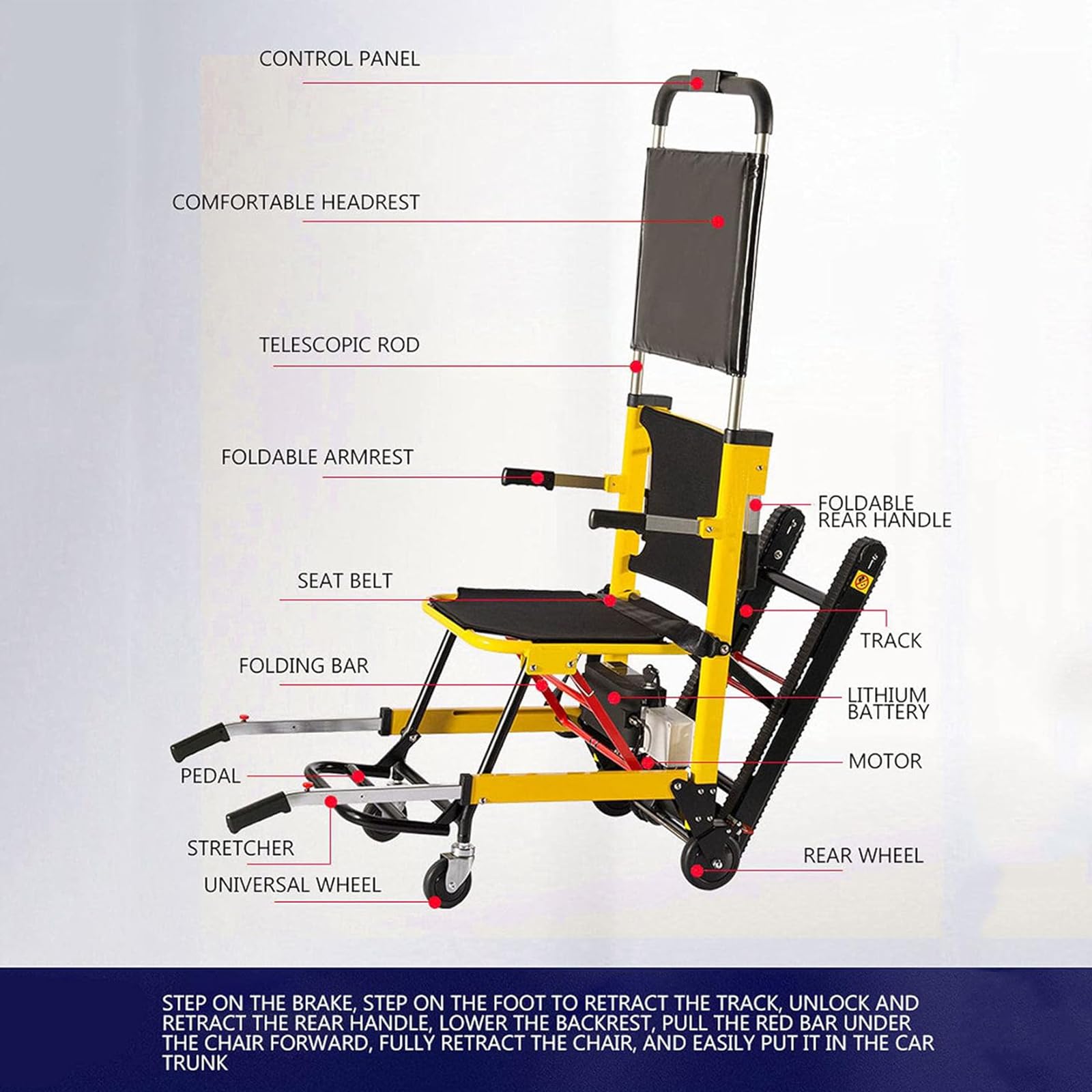 Montascale Elettrico Cingolato Pieghevole Saliscale Manuale su Sedia A Rotelle Carrello Montascale Elettrico per Anziani Disabili, può Salire E Scendere Le Scale