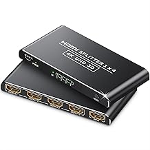 KiWiBiRD HDMI Splitter 1 in 4 out, HDMI splitter for 4 monitors support 4K 2160p 1440p 1080p HDCP 3D mirror, compatible with PC, TV, PS5 PS4, laptop, projector, game consoles