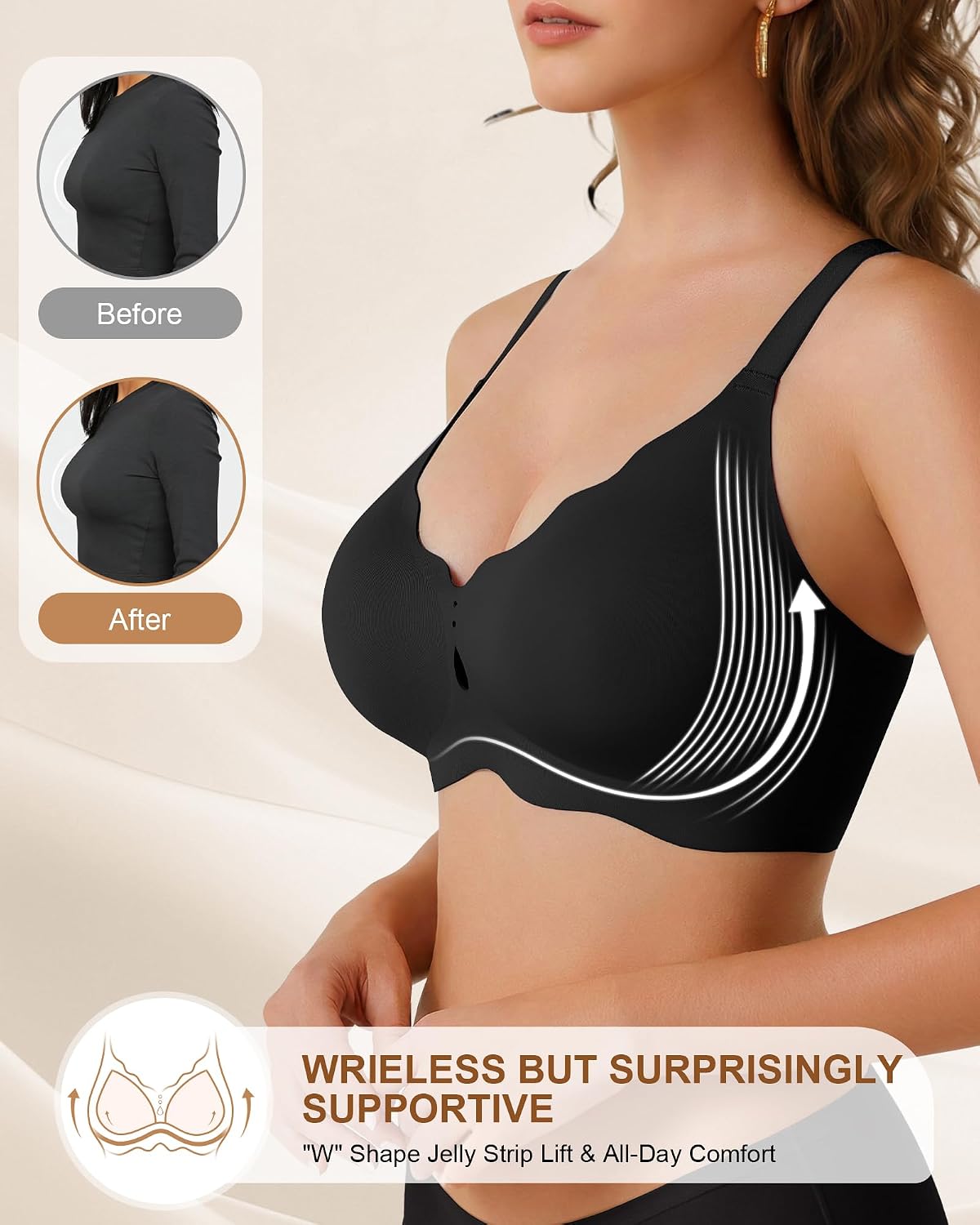Jelly Bras for Women Breathable Wireless Bra Scalloped No Underwire Bra image 2