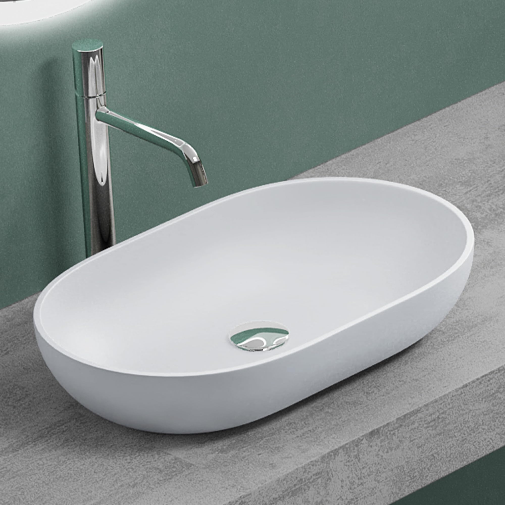 Mai & Mai Lavabo da Appoggio 54x34x10.5cm, Lavandino Bagno da Appoggio Ovale da Marmo Fuso, Biano Opaco, Colossum808