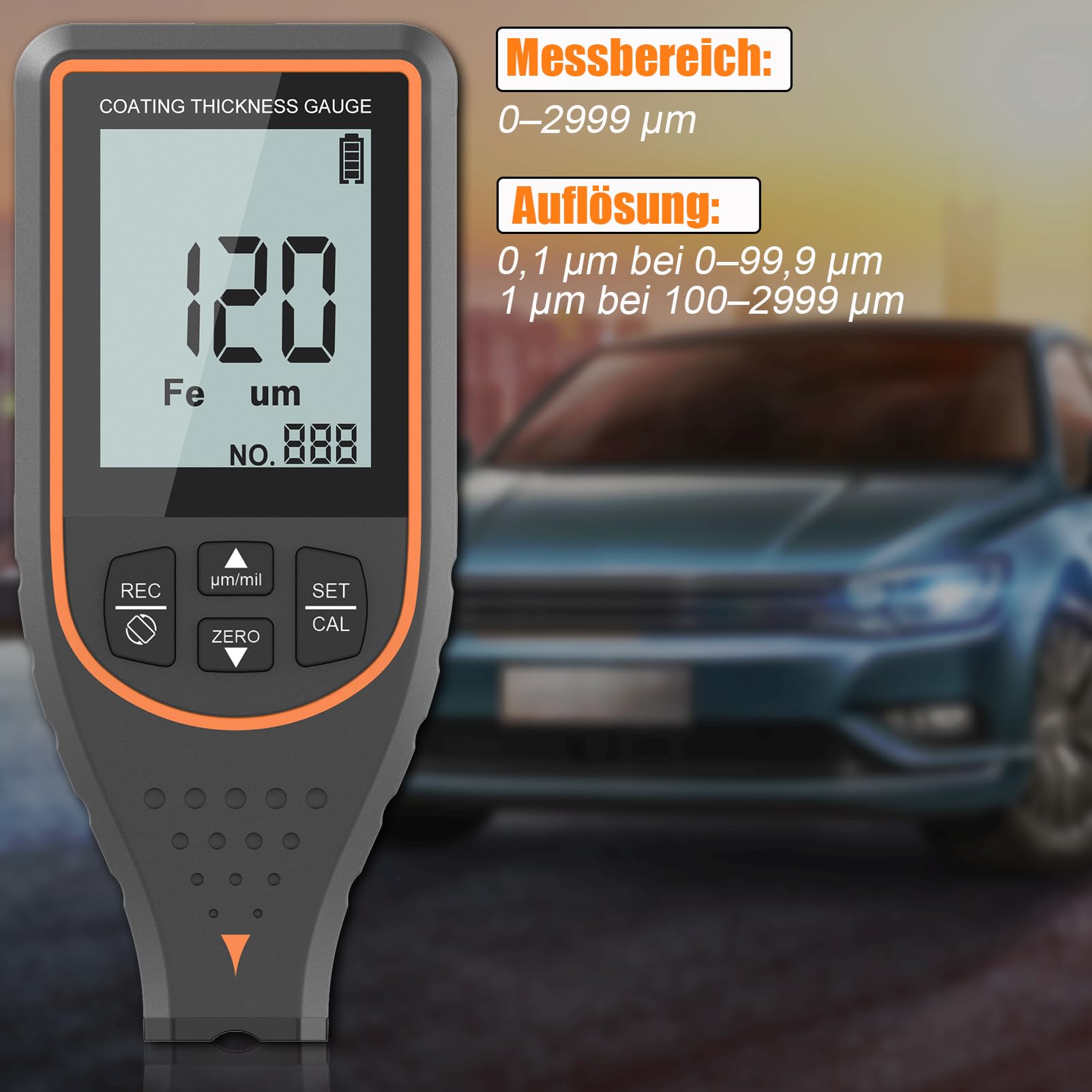 Spessimetro per Vernice Professionale 2999µm 0.1µm Auto Fe/NFe Display 180°
