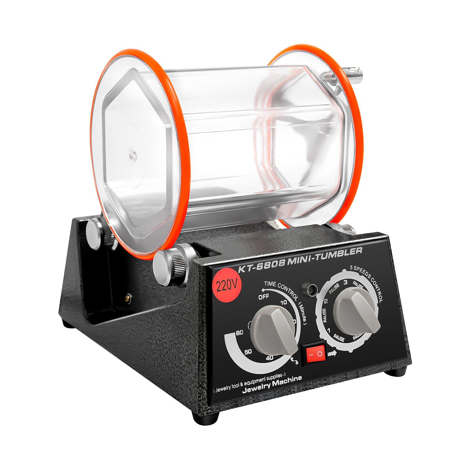 Máquina pulidora de joyas, pulidora de mesa de 60 W con 5 velocidades y temporizador, motor CC de hasta 3000 rpm, tambor visible, ideal para desbarbado, pulido de oro/plata/monedas