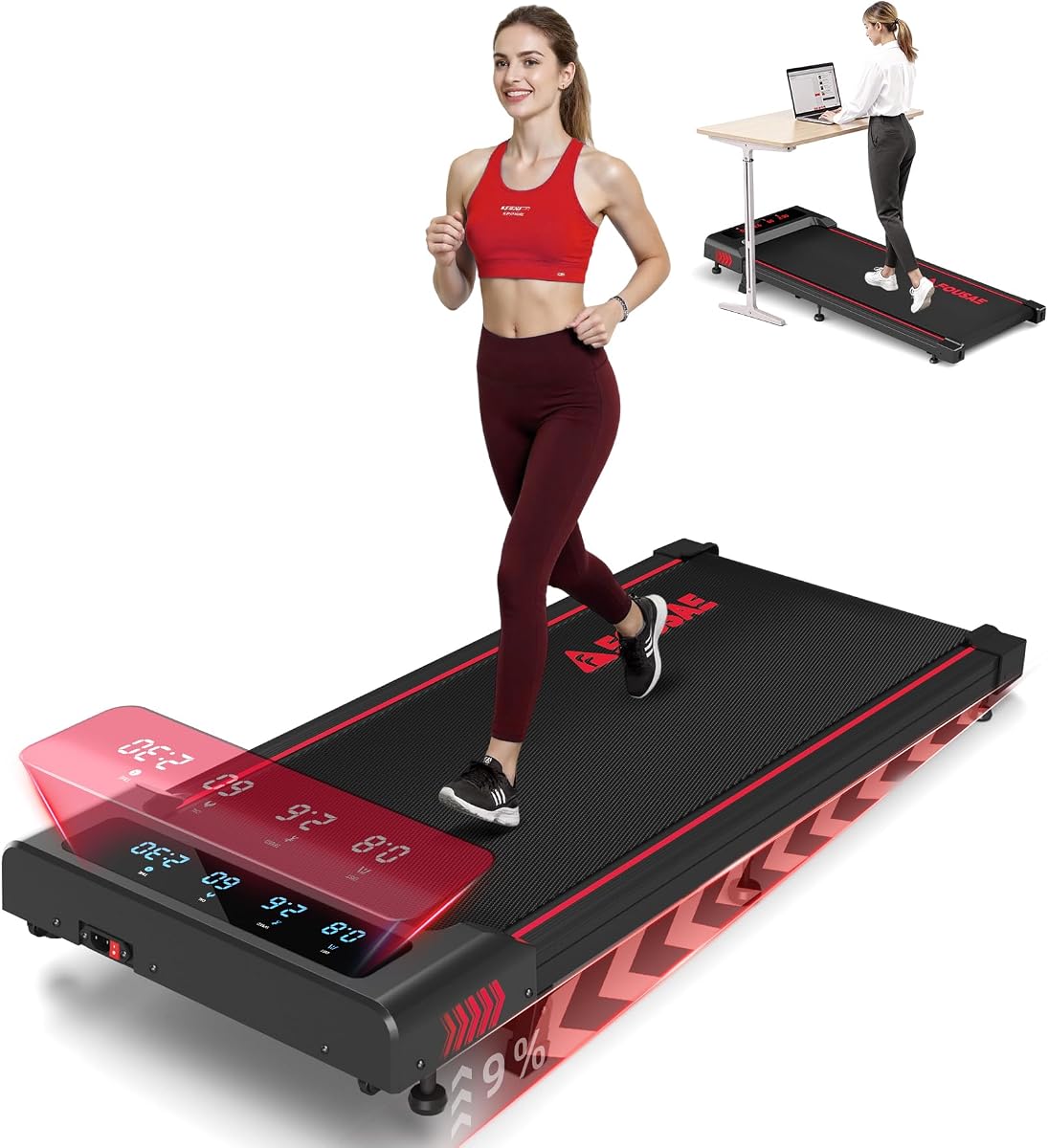 Walking Pad Treadmill, 10KM/H Under Desk Treadmill with 9% Incline, 2.5HP Brushless Motor Treadmills for Home with Remote Control, 12 HIIT Programs, Full-Screen LED Display, 150KG Capacity