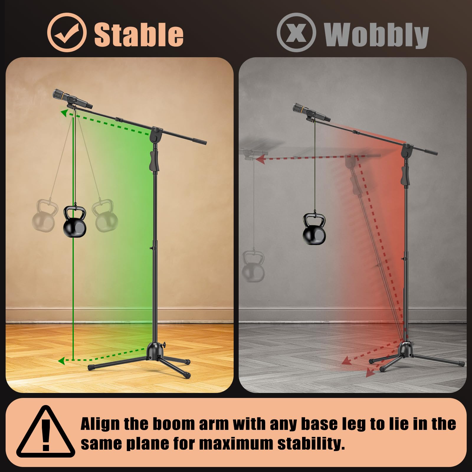 Soporte de Micrófono de Suelo con Trípode y Brazo, Clips y Adaptadores, Ajustable y Resistente para Actuaciones, Canto, Discursos, Bodas, Escenario y Exterior | Soporte de micrófono de suelo, ajuste de altura con un solo toque, para cantar, discurso, boda
