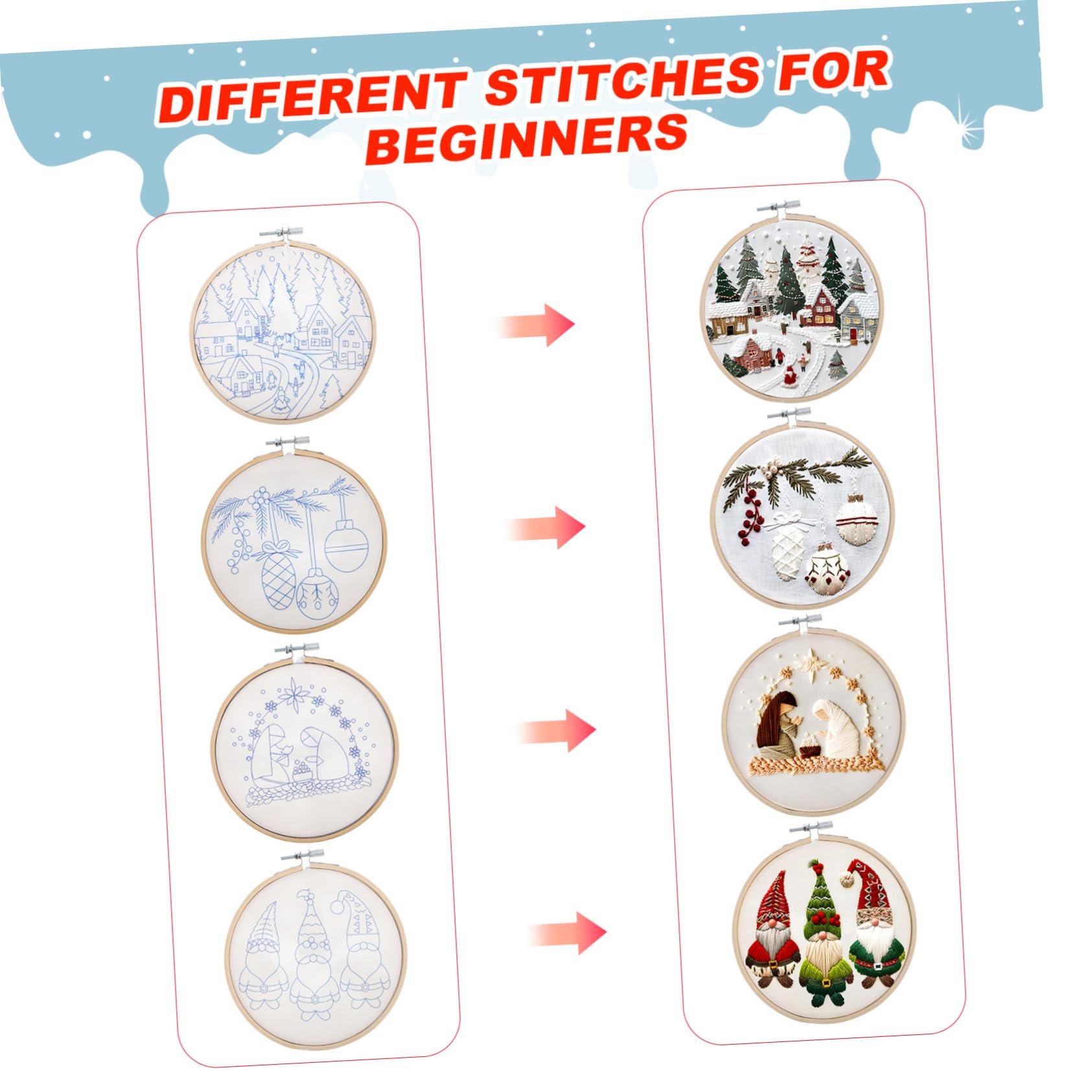 Hemobllo Kit de Bordado Navideño en Lino de Algodón para Principiantes y Aros de Bordado Patrones Variados Adecuado para Manualidades de Navidad
