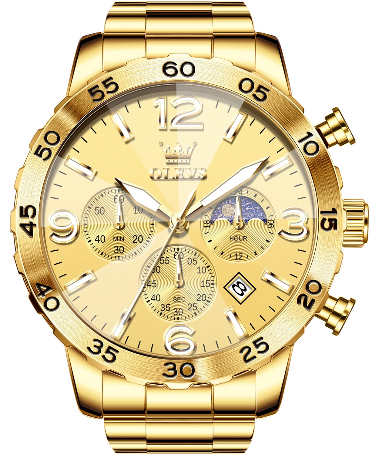 OLEVS Uhren Herren 44mm DREI-Augen-Zifferblatt Edelstahlarmband Quarzwerk 30M Wasserdicht Kratzfestes Glas Business Herrenuhr