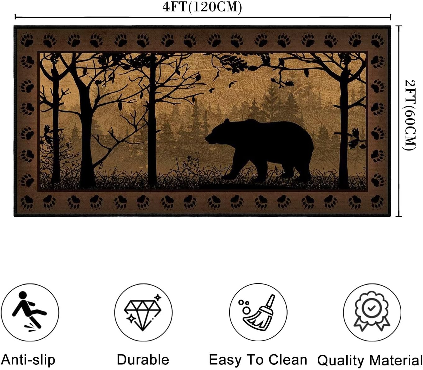 Rustic Runner Rug 2x4 Rugs for Bedroom,Bear Country Cabin Wildlife Kitchen Rug Washable Indoor Door Mat Non Slip Accent Throw Rugs Vintage Area Carpet Runners for Hallway,Entryway,Laundry Floor Carpet