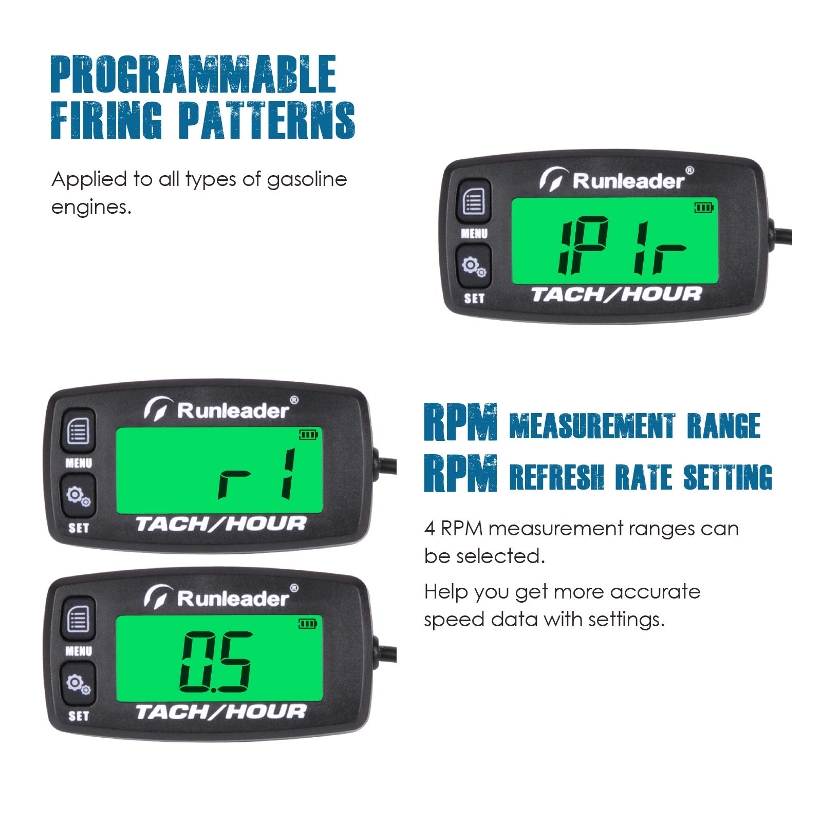 Runleader Compteur horaire moteur numérique,tachymètre de rappel de maintenance pour tondeuse à gazon autoportée Générateur Moto Compresseur de motoneige et équipement à essence (Button-BK)