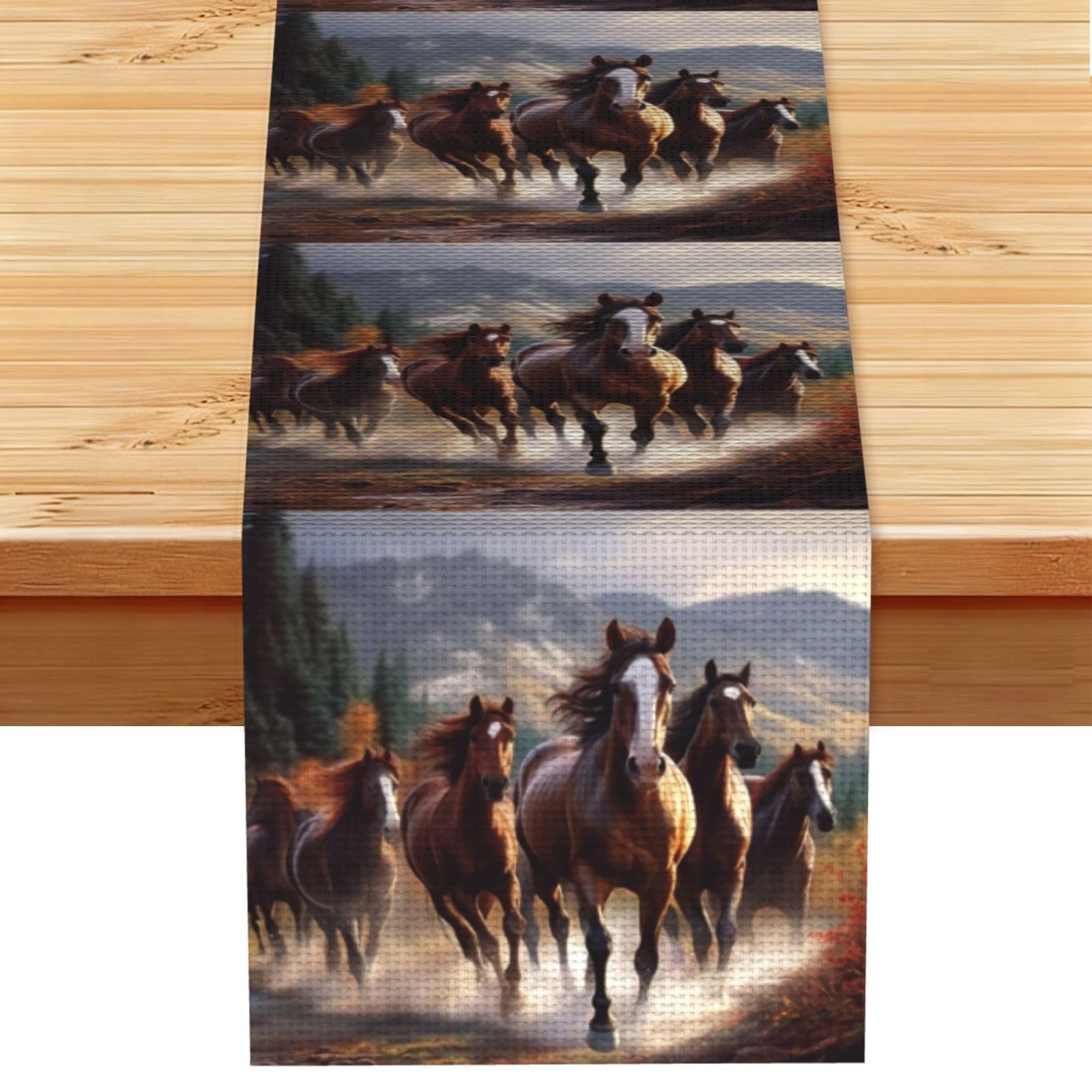 Fodpand Black Rustic Cotton Linen Table Runner, Horses Table Runners 13 X 72 Inches, Modern Elegant Farmhouse Tablecloth, Washable Kitchen Dining Table Decoration For Home Party Decor
