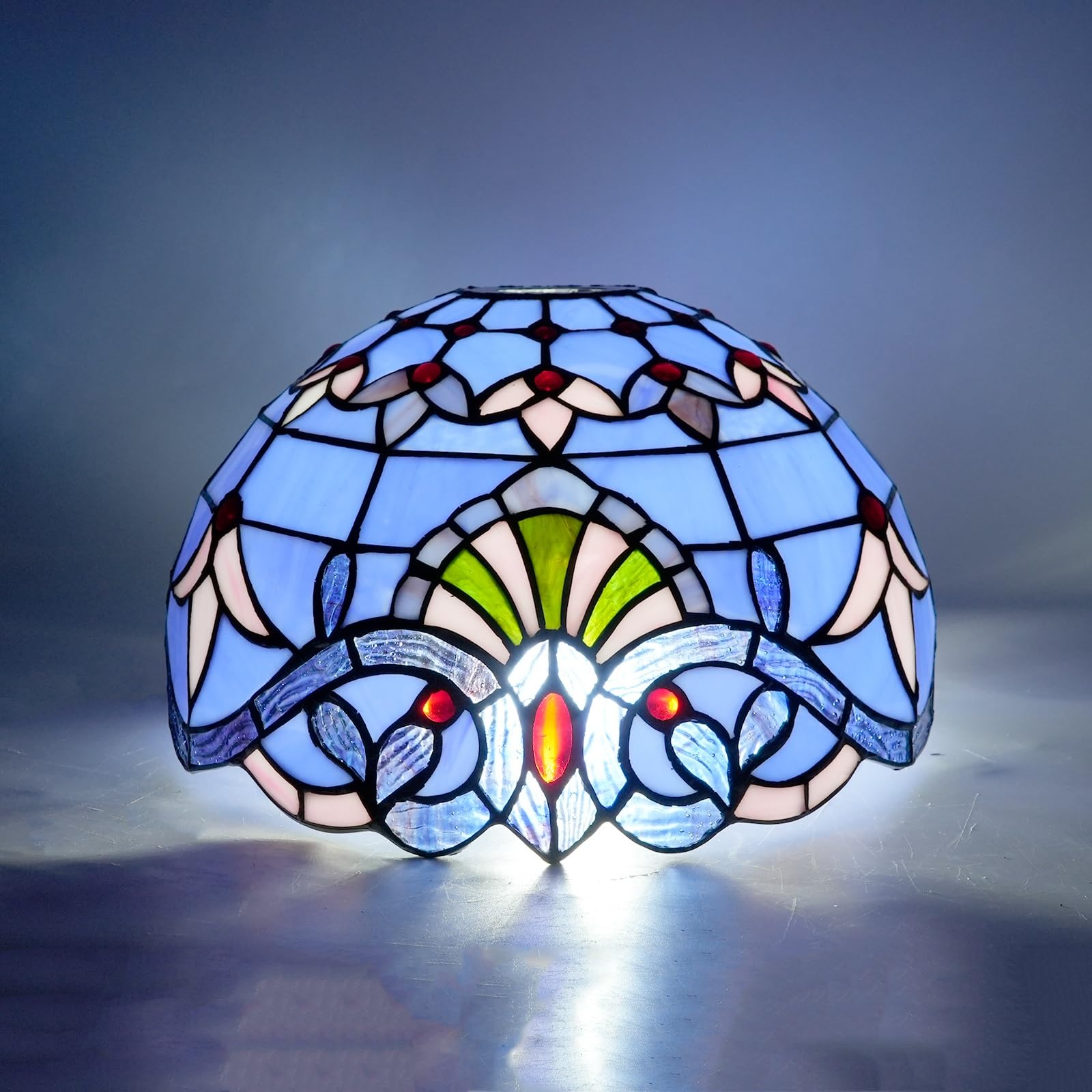 Tiffany Lamp Shade Replacement Only, 12 Inch Small Stained Glass Ceiling Light Shade Blue Baroque Vintage Style Art Deco for Pendant Light Wall Floor Lamps