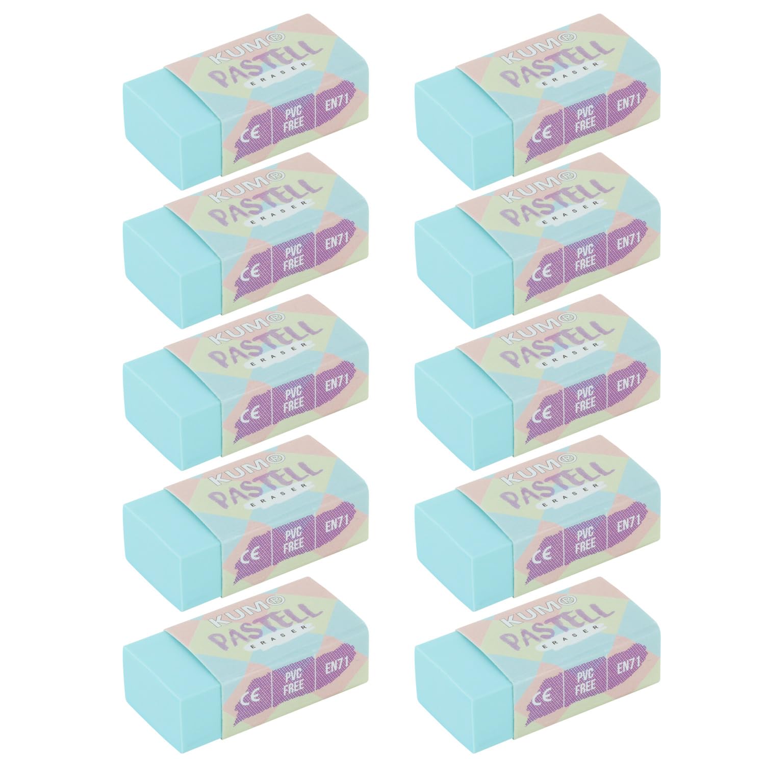 KUM AZ5091016-GR - Eraser, Pastel Green, Pack of 10, PVC-Free Eraser