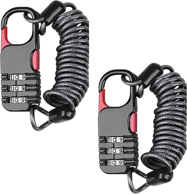2 Pcs Bike Lock Helmet Lock Bicycle Chain Lock for E-Bike Mountain Bike Outdoor Ski Gate Helmet Password Accessories Black