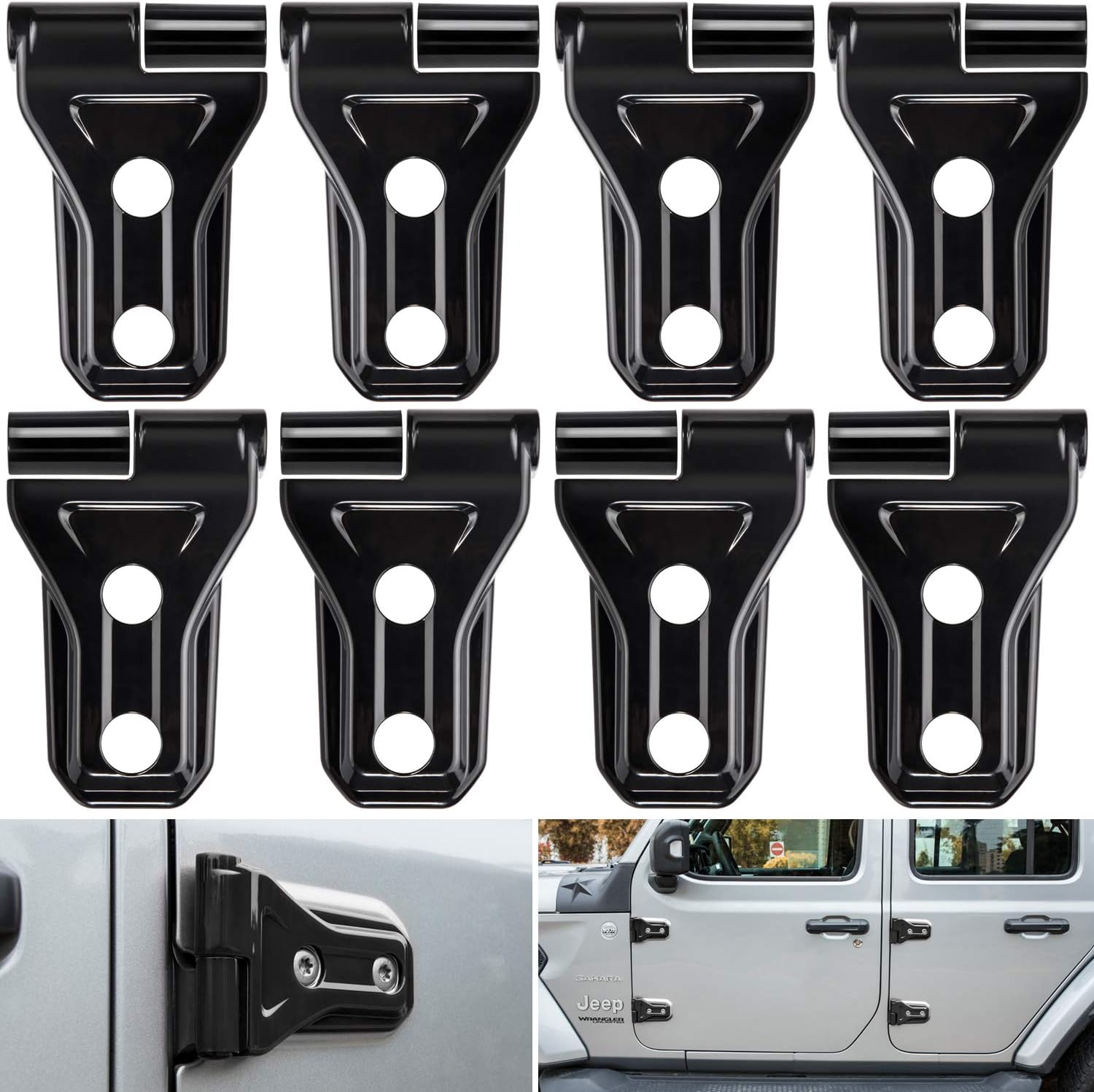 E-cowlboy Unique Black Plastic Door Hinge Cover Trim for 2018-2025 Jeep Wrangler JL JLU & 2020-2025 Gladiator JT (8PCS)