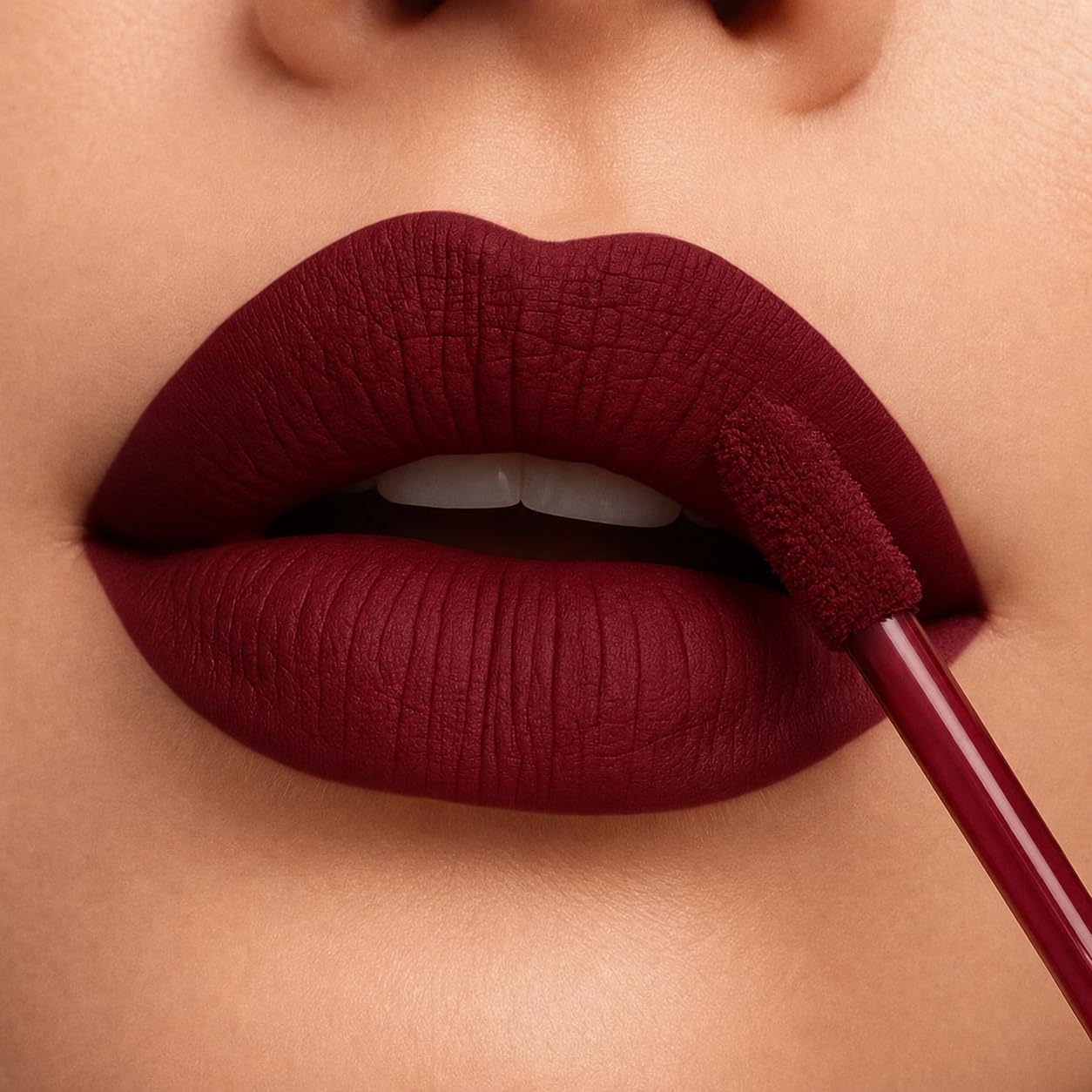 Matte Liquid Lipstick, Deep Burgundy Red, Long-Lasting Velvet Finish, Applicator Wand-image-14