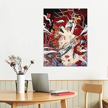 Amazon.co.jp: キャンバス絵画 狼 花 剣 和風 和柄 浮世絵 アート