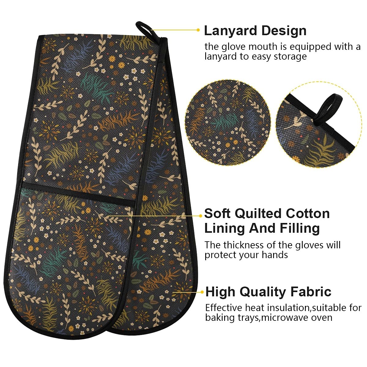 RXYY Guanti Da Forno Lunghi A Doppio Guanto Con Motivo Volpe – 88,9 X 17,8 Cm, Resistenti Al Calore Fino A 250°C, In Cotone Trapuntato - 3