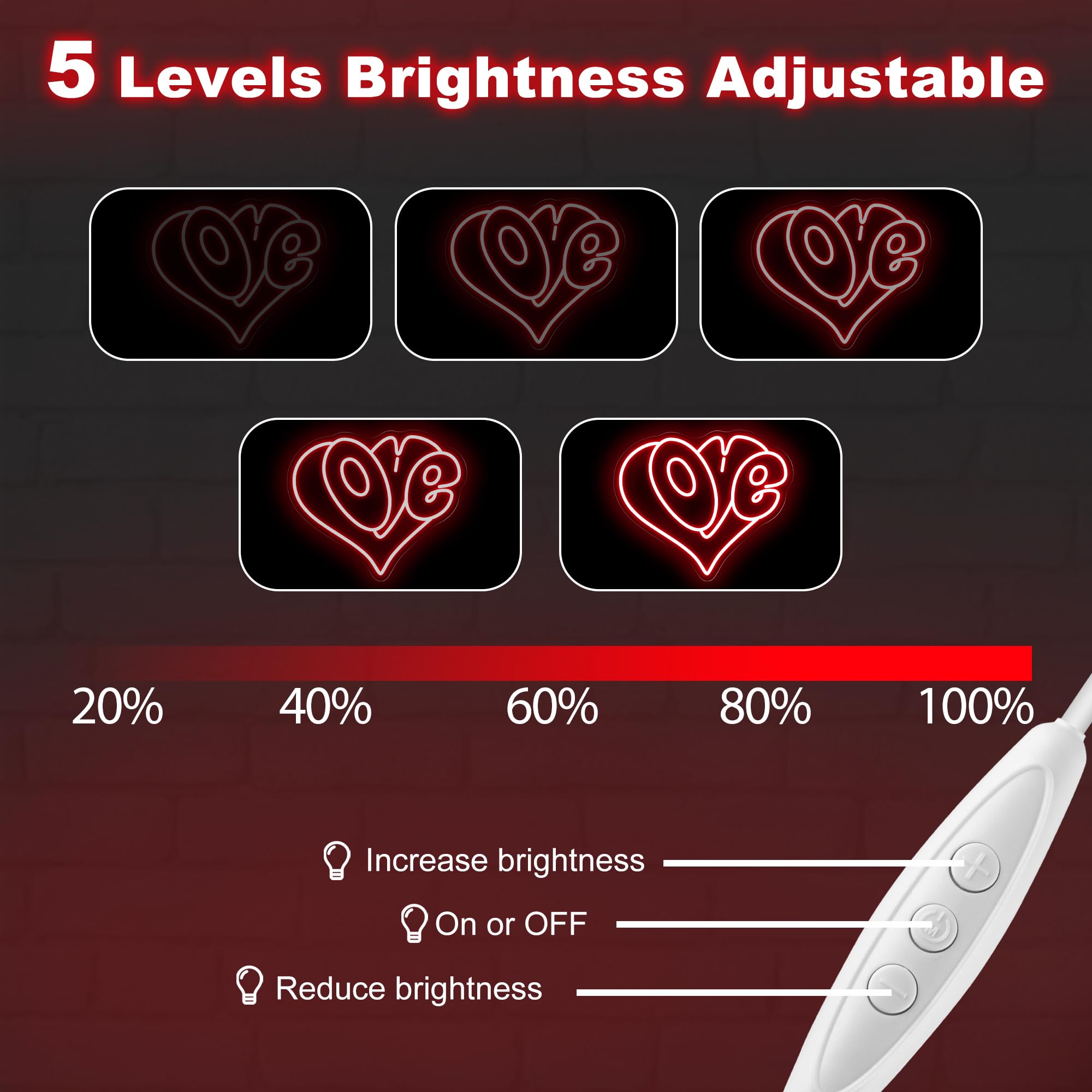 Letrero de neón con forma de corazón de amor, luz LED romántica roja para dormitorio, regalo del día de San Valentín, decoración romántica del hogar, arte de pared para parejas, 15 x 12.6 pulgadas