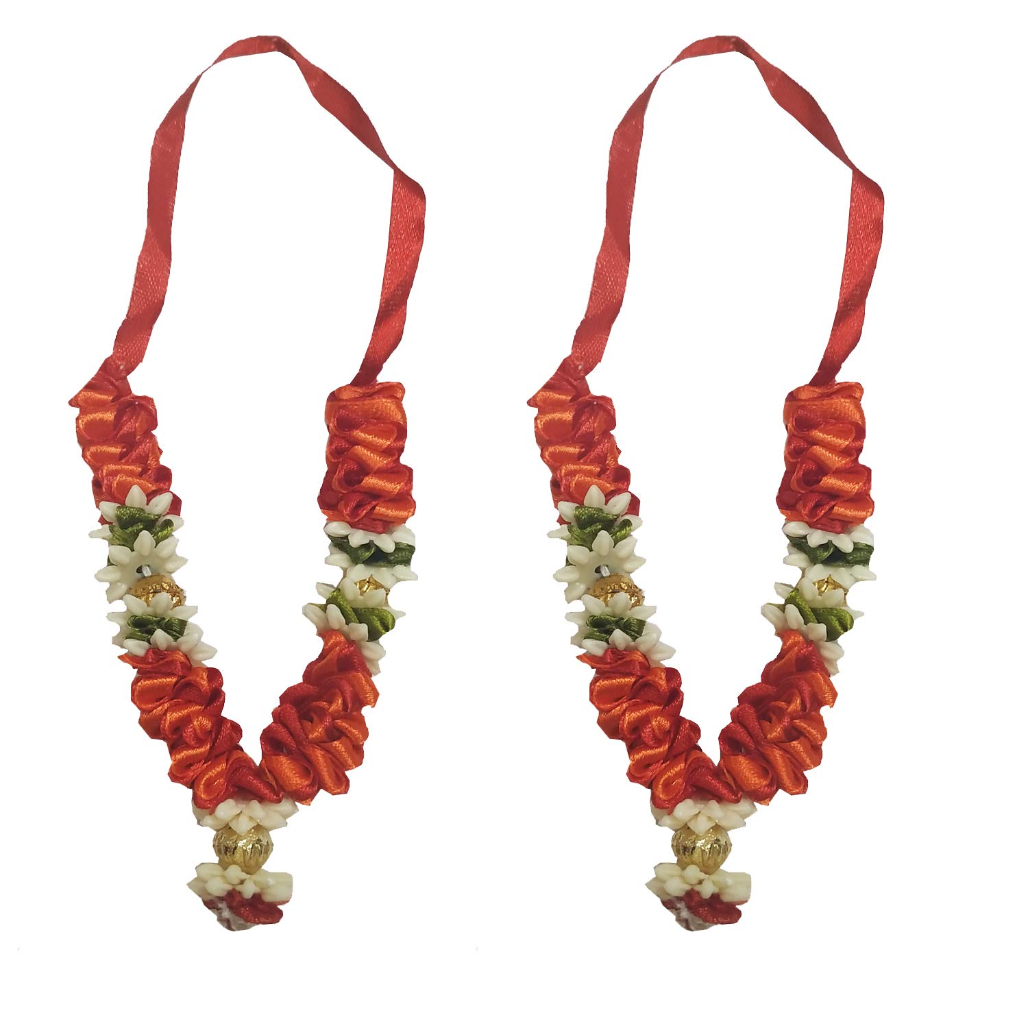 Beautifully Handcrafted Flower Satan/Garland Mala for Idol & Photo Frames for Temple, Home Decoration, Religious Rituals, and Festivals, Set of 2 (Multicolor, 3 Inch)