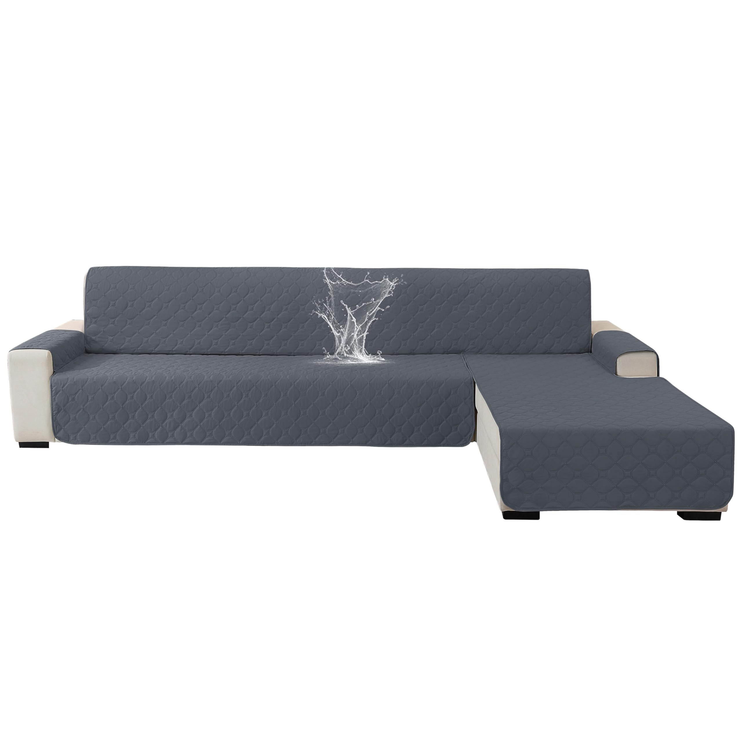 Ystyle Impermeable Funda Sofa Chaise Long 3 Plazas, Cubre Sofa Chaise Longue Izquierdo/Derecho Universal Reversible, Anti Gato Y Perro Mascota, Protector Antimanchas Y Resistente, Gris Oscuro Global Recycled Standard Global Recycled Standard Global Recycled Standard