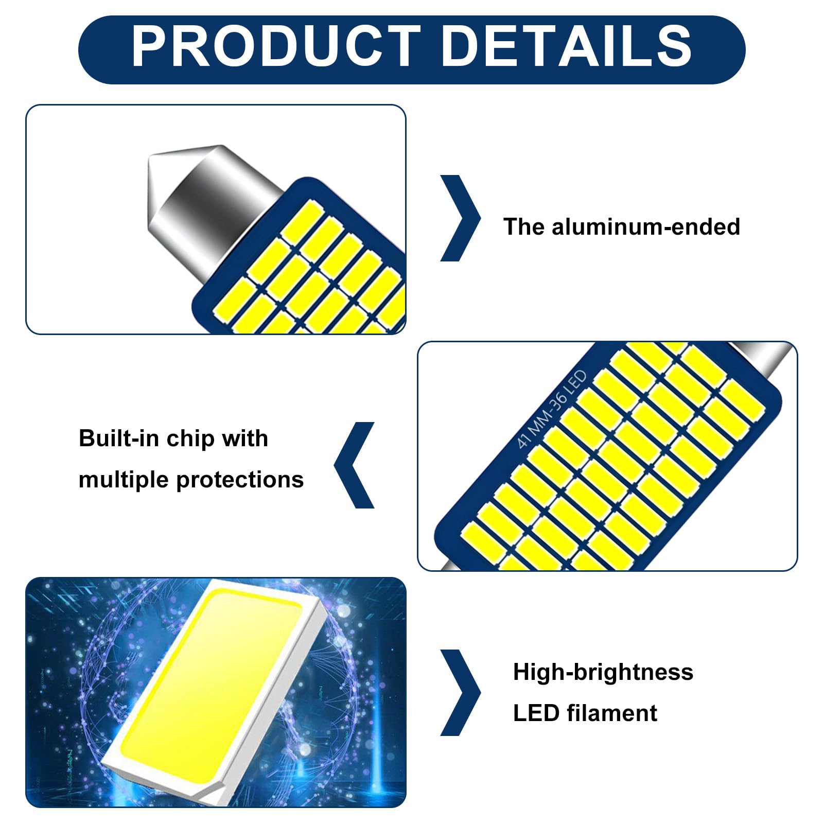 10 szt., 41 mm, żarówka festonowa LED do wnętrza samochodu, C5W, żarówka LED 12V, biała, 6000K, super jasna, do oświetlenia sufitowego, tablicy rejestracyjnej samochodu, bagażnika, kopuły