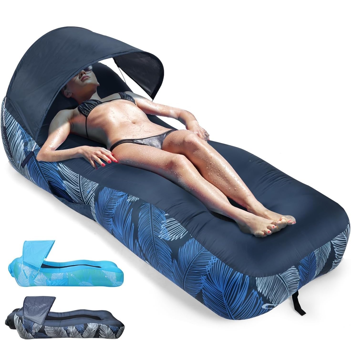 Whixant Inflatable Lounger Air Sofa with Sun Shade Cover Waterproof Inflatable Couch Chair for Camping Beach Hiking Backyard, Easy to Set Up Inflatable Couch-picture-26