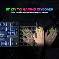Vista 7 de CHONCHOW - Teclado compacto para juegos con cable USB de 87 teclas, teclado LED de arco iris, retroiluminado sin teclas, teclado TKL, teclado RGB