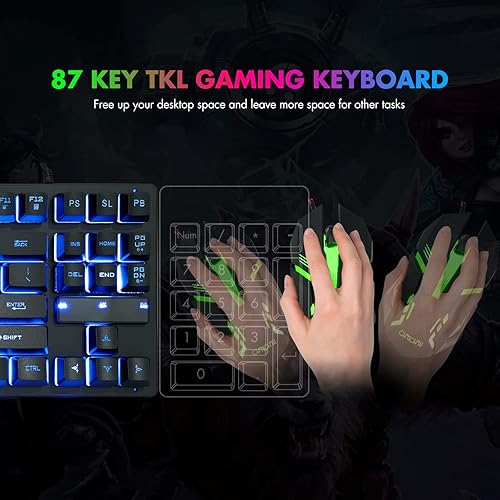 Miniatura 7 de CHONCHOW - Teclado compacto para juegos con cable USB de 87 teclas, teclado LED de arco iris, retroiluminado sin teclas, teclado TKL, teclado RGB