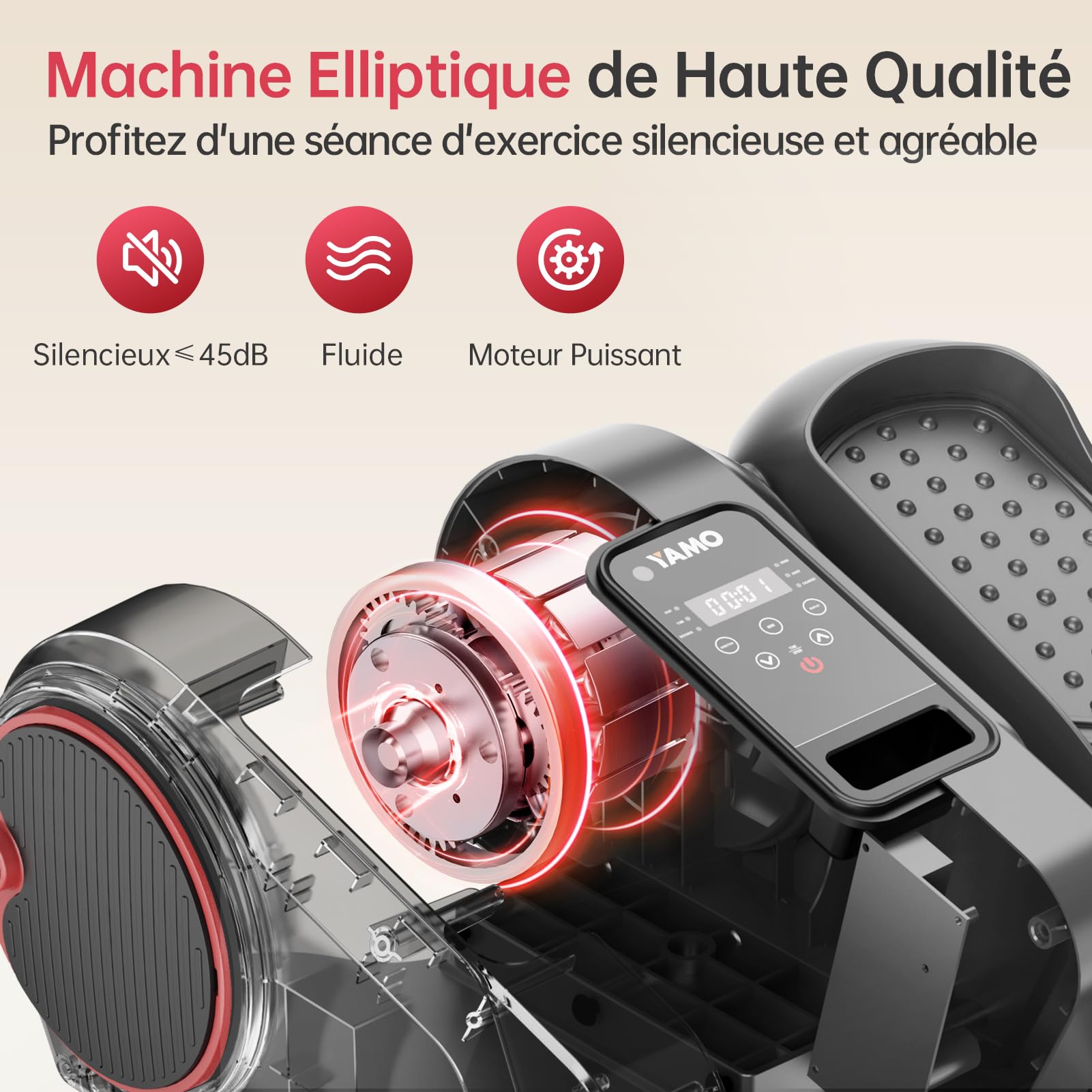 YAMO Appareil Elliptique de Bureau, Vélo Elliptique Électrique avec Télécommande et Écran LED, 12 Vitesses Réglables