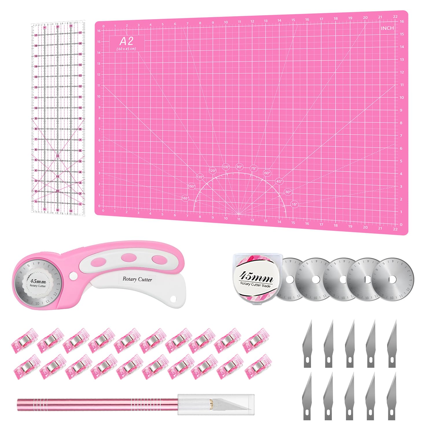 45mm Rotary Cutter Set With Blades & Cutting Mat - Fabric Cutting Tool For Quilting