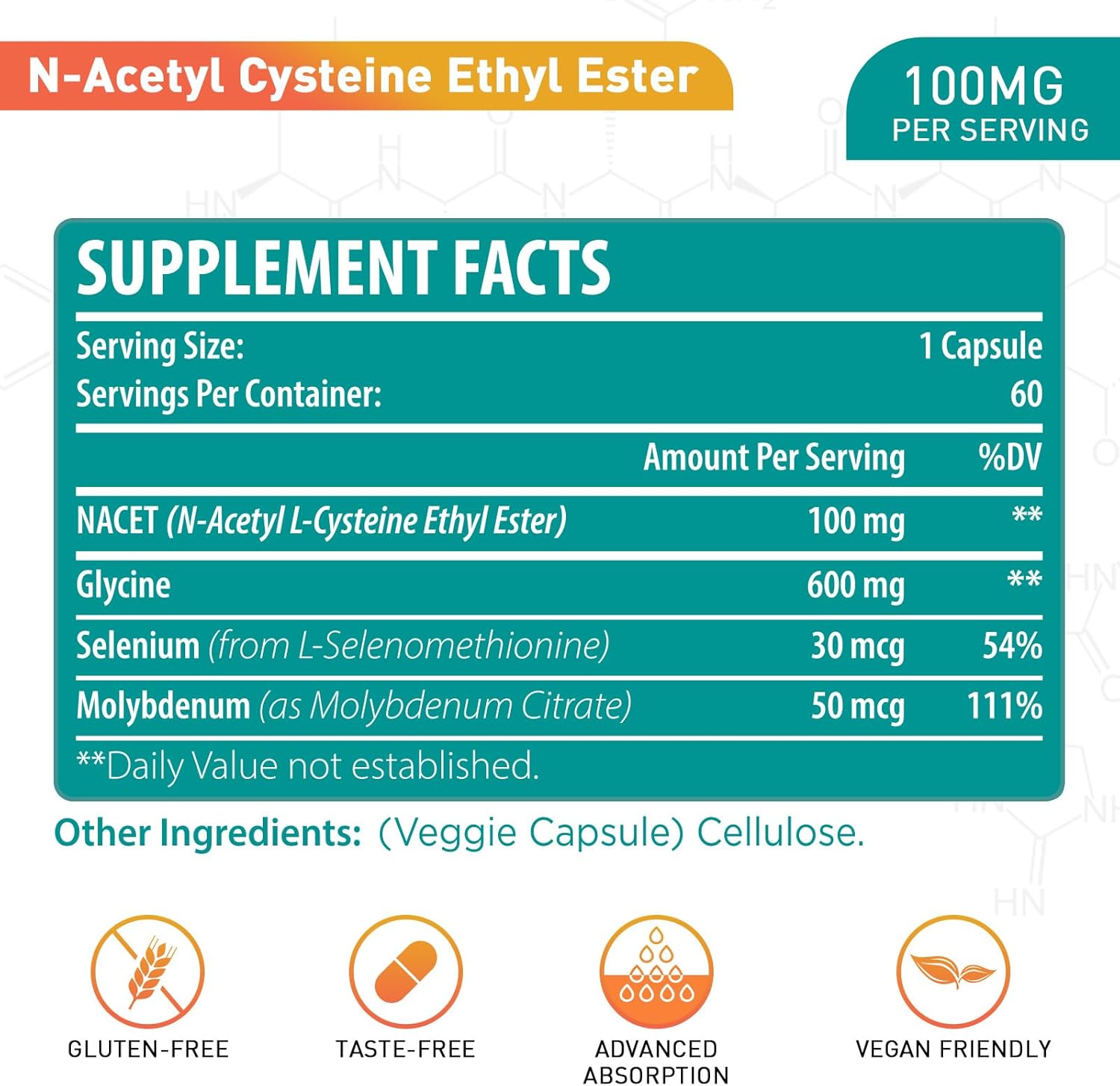 N-Acetyl Cysteine Ethyl Ester 100mg-More Absorption Than 1000mg NAC-with Glycine 600mg-Benefit Glutathione-Good for Immune System & Antioxidant for Adults,NACET(60 Capsules-2 Pack) - Image 2