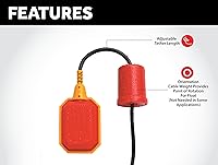 Vista 2 de Interruptor flotante para bomba de sumidero - Sensor de nivel de agua de 10 pies con microinterruptor Honeywell y longitud de amarra ajustable