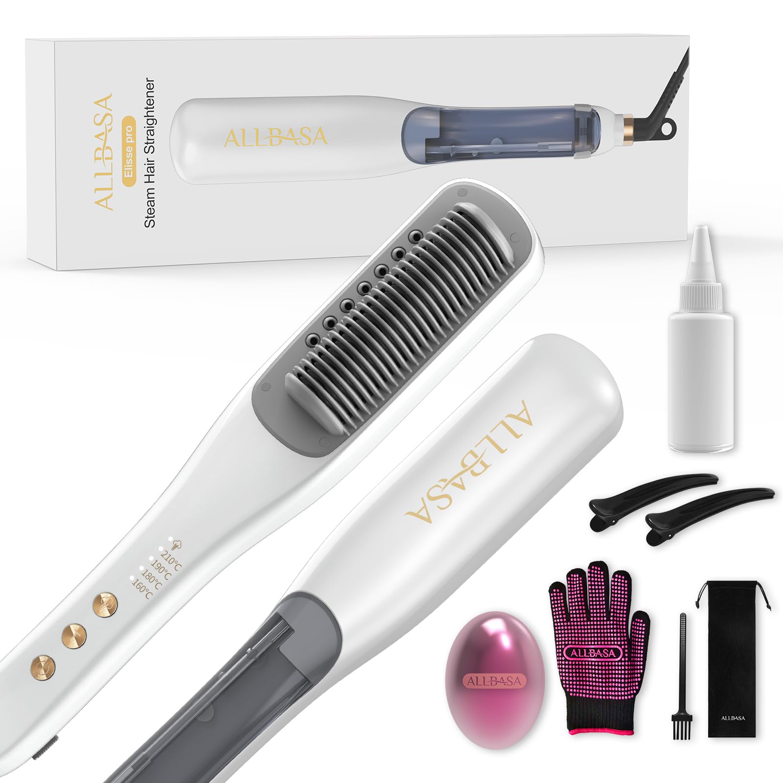 Cepillo alisador de vapor profesional para cabello, 4 temperaturas ajustables, 160 ℃-210 ℃, plancha de pelo con tecnología de vapor (blanco, cepillo de vapor)