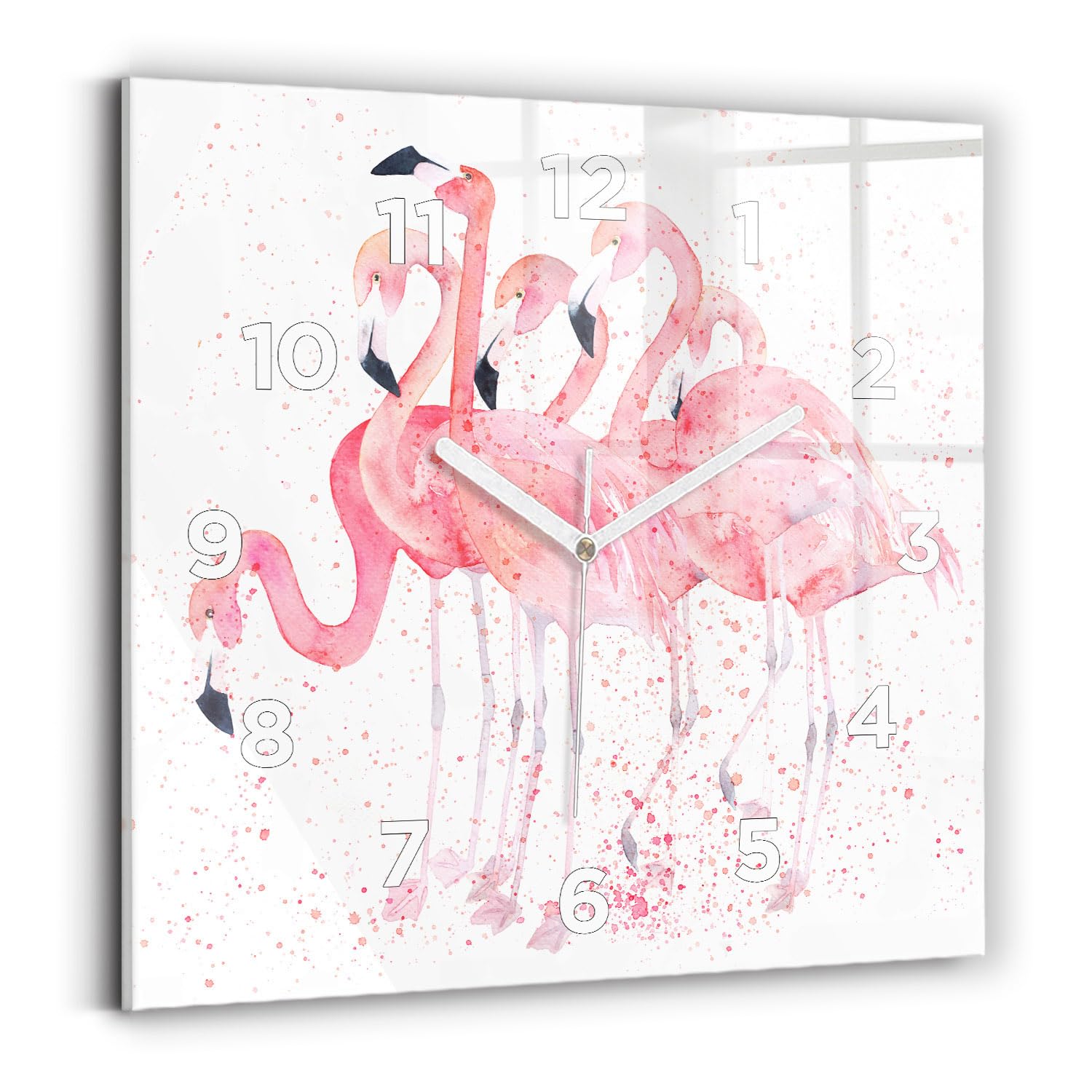 Horloge murale carrée 30x30 cm à mécanisme silencieux avec un motif de flamants roses