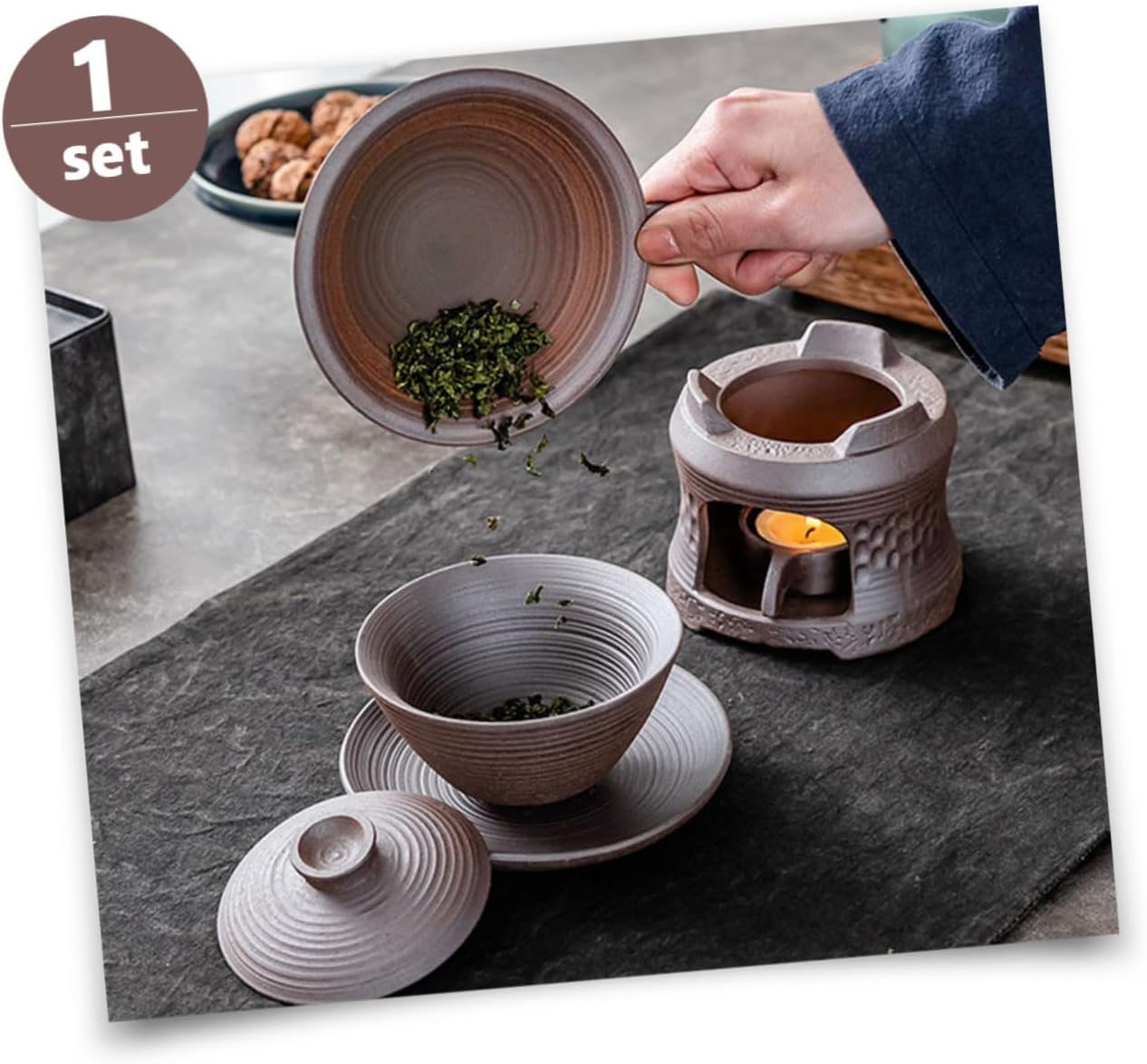 1set Tea Brazier Ceramic Teapot Stand Tea Pot Warmer Stove Teapot Tray Candle Heating Base Adult