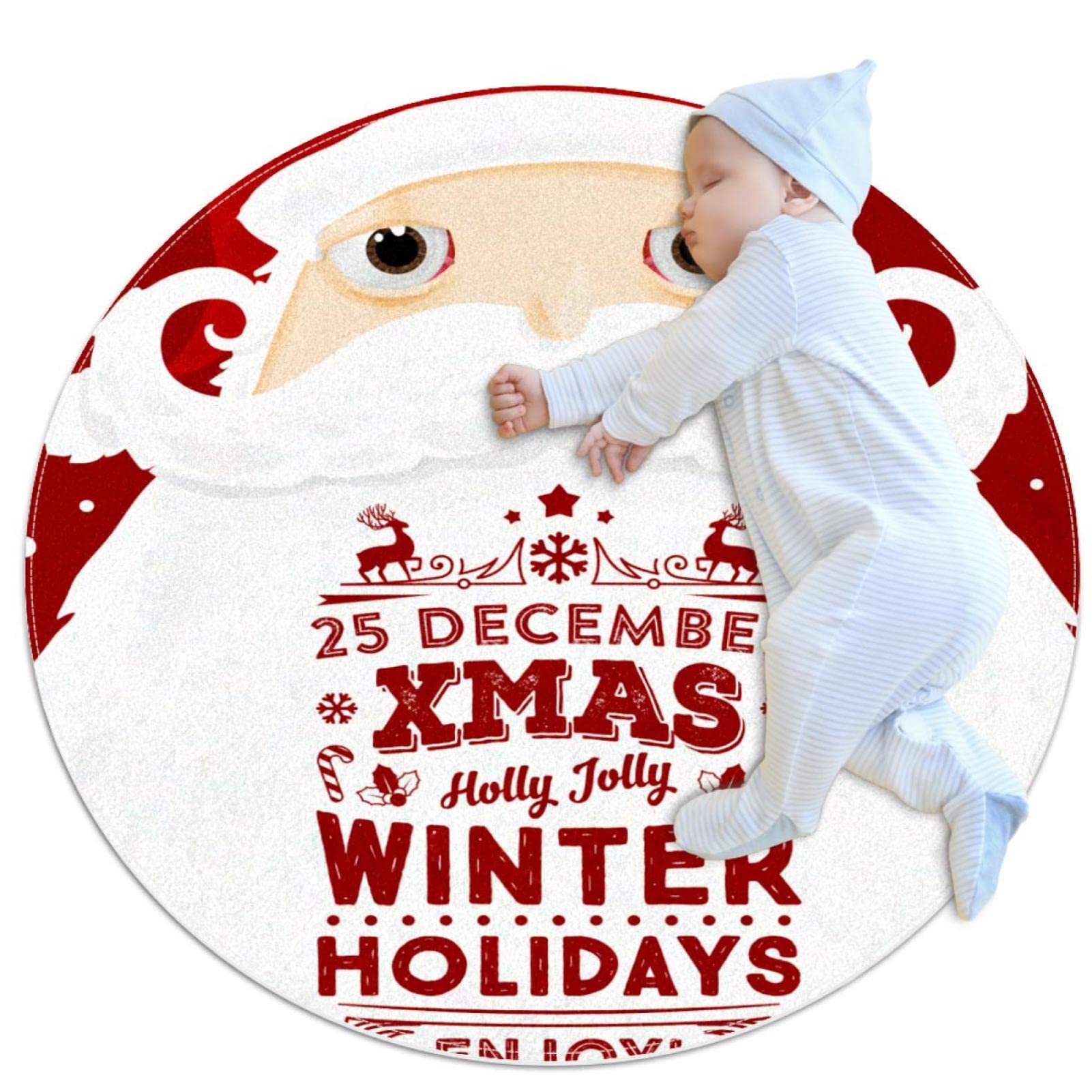Tapis de salle de bain amusant Père Noël 1m rond antidérapant chambre