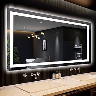ODDSAN Led Bathroom Mirror 60x36, Large Illuminated Dimmable Vanity Mirror with Lights, Backlit and Front Lighted Makeup Mirror for Wall, Anti-Fog, ETL Listed (Horizontal/ Vertical)