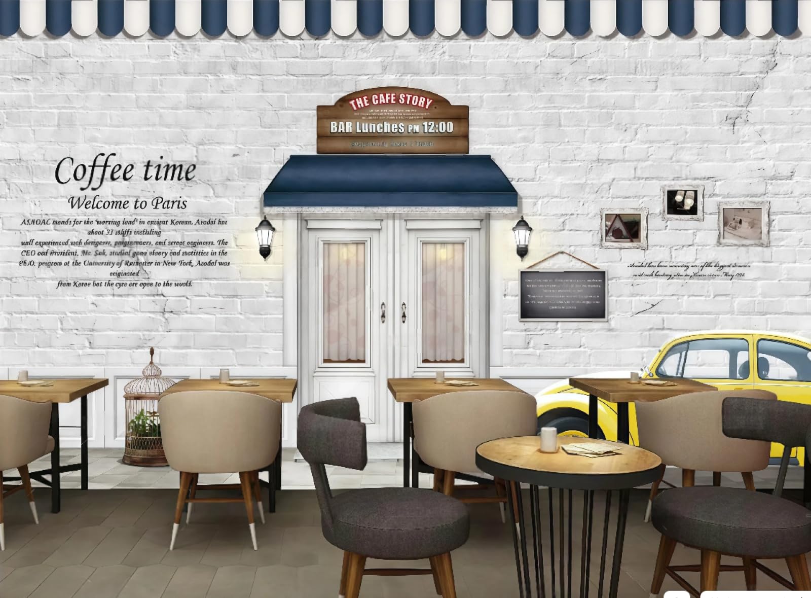 XDOUBAO Wallpaper Realistic Retro Street Scene Brick Wall Coffee Theme Drink Shop Afternoon Tea Western Restaurant Background Wall Wallpaper Coffee Shop Mural,3D,430x300cm