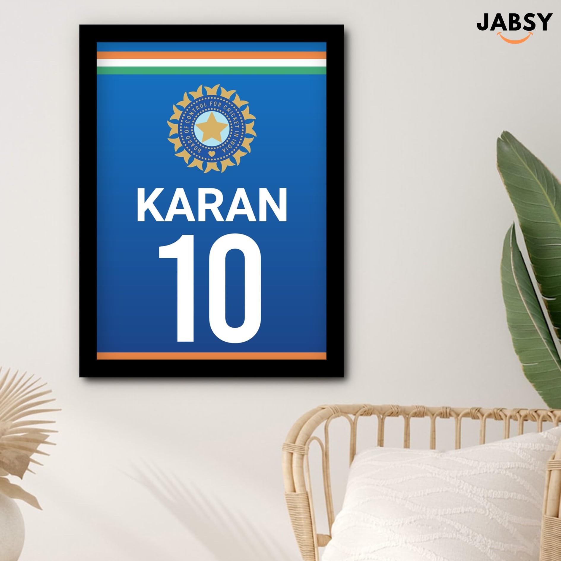 JABSY Personalised Framed Art Print with Your IPL Team Logo, Your Name and Jersey Number for Home Bedroom Office | Wall Frame Gift for Cricket Lover (Team INDIA) 3