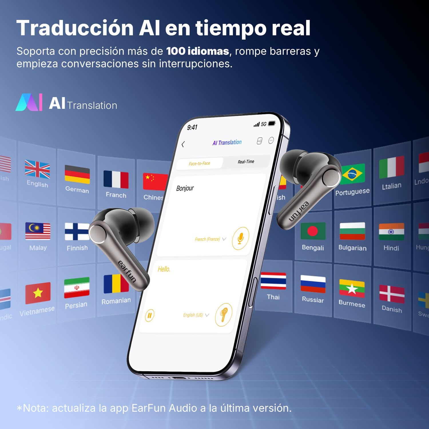 EarFun Air Pro 4+ Auriculares Inalámbricos Bluetooth, Cancelación de Ruido Adaptativa, Doble Controlador, Qualcomm aptX Lossless, 6 Micrófonos, Hi-Res Audio, LDAC, Bluetooth 6.0, 54 Horas, IP55, Negro