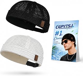 2 Pack Brimless Hats for Men Women Skull Cap Breathable Summer Mesh Cooling Beanie Lightweight Adjustable Hat