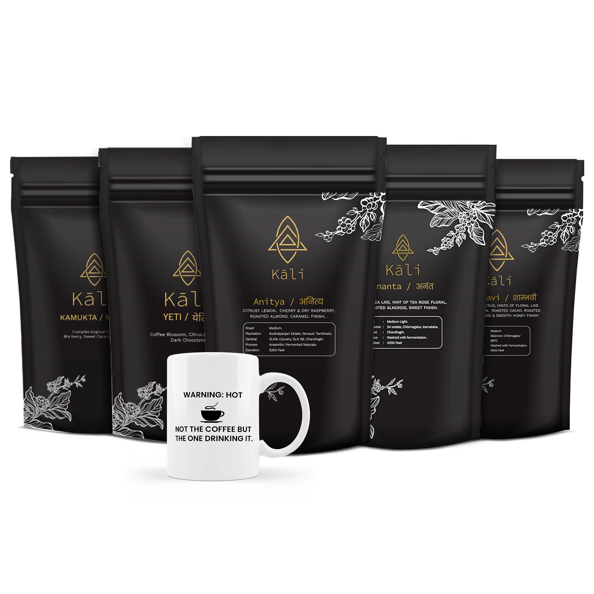 KALI Whole Beans Coffee Pack of 5 100gm Each For Gift Hampers, with Free Coffee Mug and 5 Unique Flavors - Ananta (Roasted Almonds), Shambhavi (Smooth Honey) Yati (Irish Coffee) Kamukta (Sweet caramel) and Anitya (Caramel Finish) Medium Roasted coffe (B0CMXBHDNW) Amazon Price History, Amazon Price Tracker