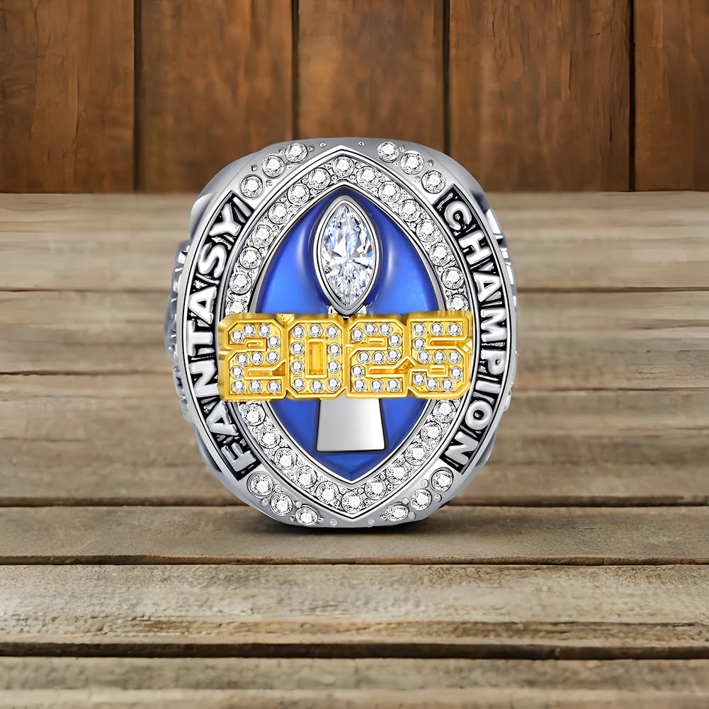 Bague de Championnat de Football Fantasy 2025 avec boîtes en Bois Bagues de Champion FFL Vitrines de Souvenirs de la Ligue de Rugby Ornements de vitrine Cadeaux pour ami Fan