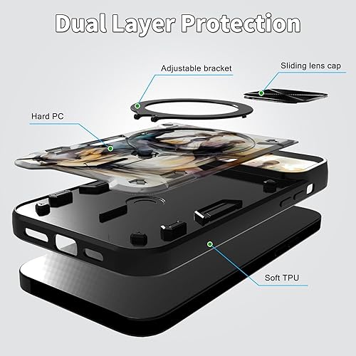 Vista 16 de Funda para Samsung Galaxy A13 5G con cubierta deslizante para lente de cámara y anillo giratorio de 360 grados, soporte híbrido de doble capa Flores