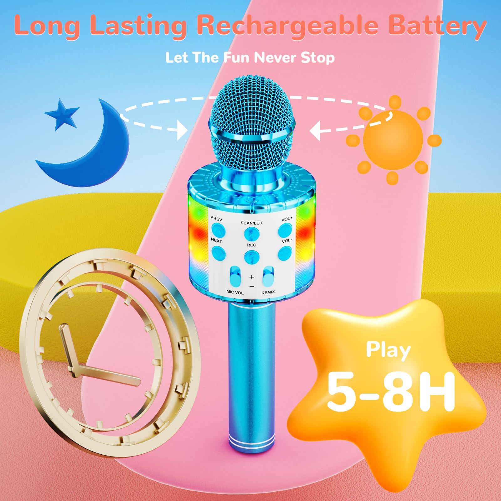 Ankuka Microfono Karaoke Bluetooth Wireless Microfono Bambini Regalo per Bambini 3-12 Anni Microfono Giocattolo Cambia Voce, Compatibile con Android, iOS, PC Blu
