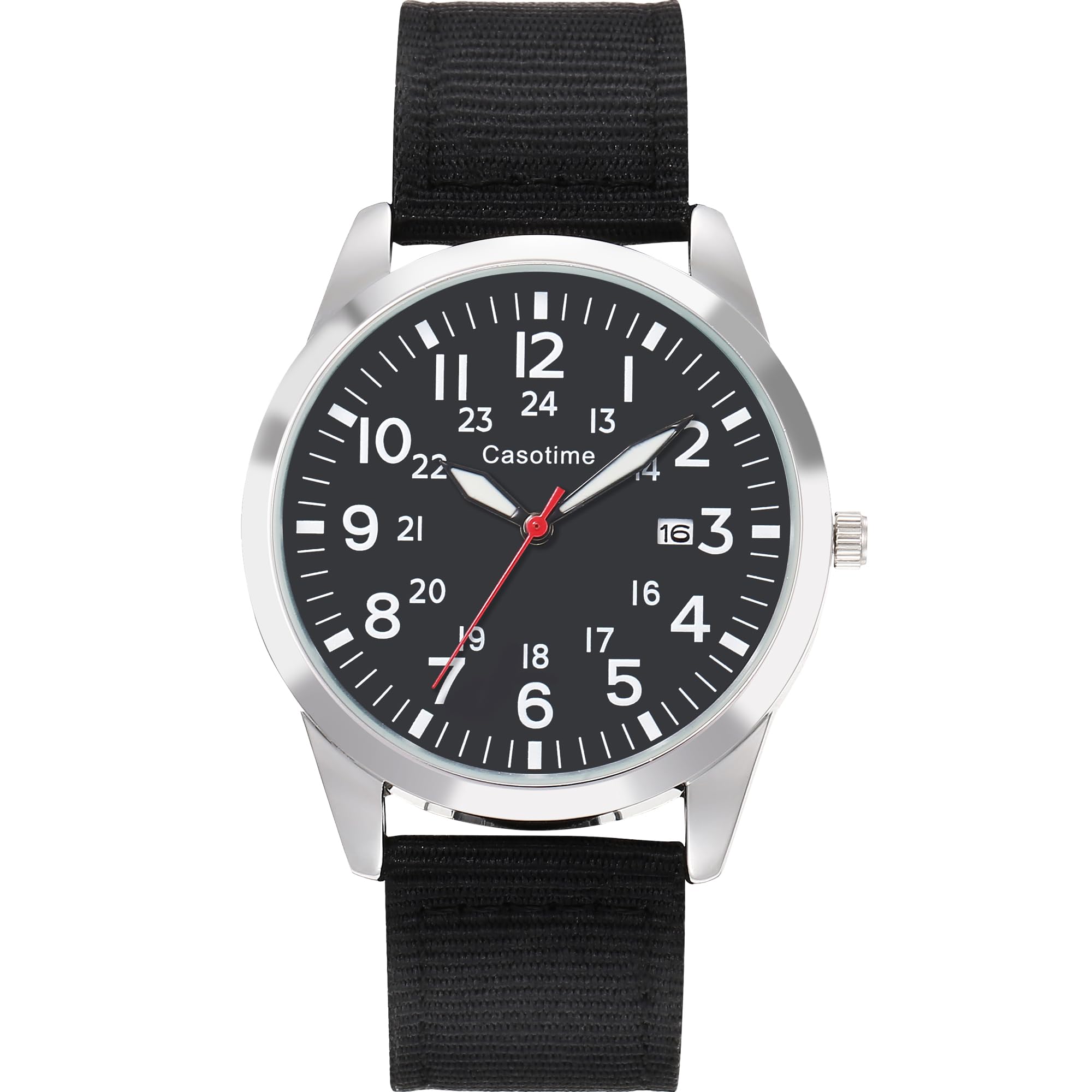 Casotime Tactical Military Watch for Men - Field-Tested Analog Quartz with Luminous Dial, 30M Water Resistant Nylon Band & Second Hand | Unisex Army Sport Wristwatch