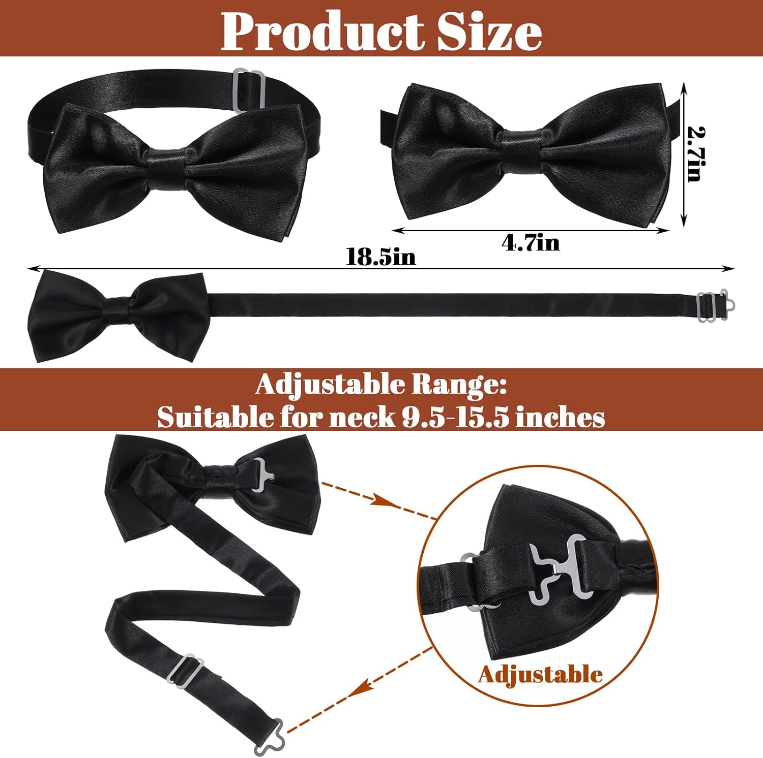 40 Pcs Men's Bow Ties Pre Tied Tuxedo Formal Adjustable Clip On Bow Satin Bowtie for Men Costume Wedding Party - Image 2